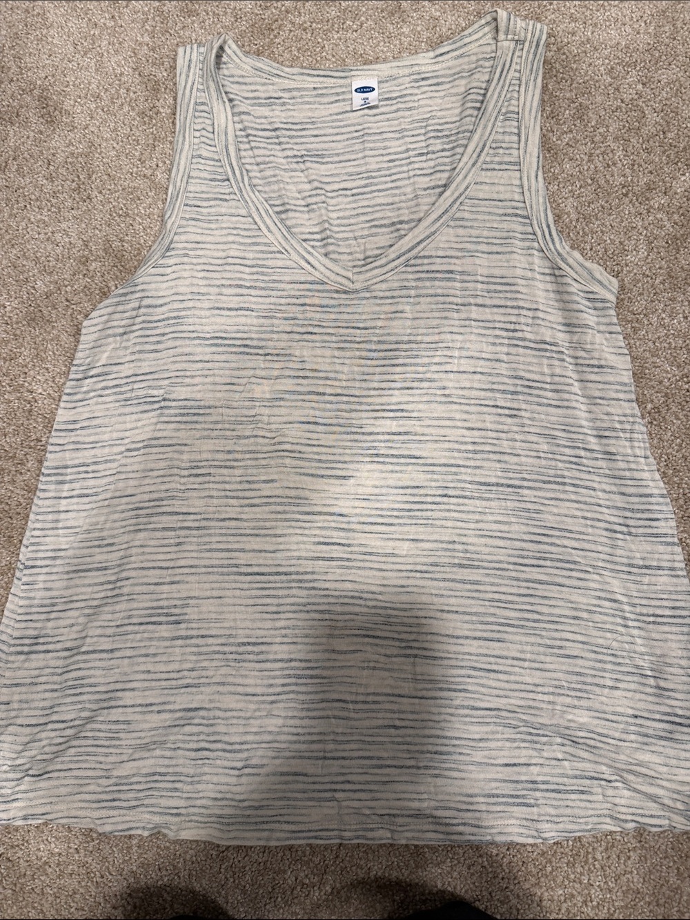 Old Navy Light Blue and Cream Striped V-Neck Tank Top